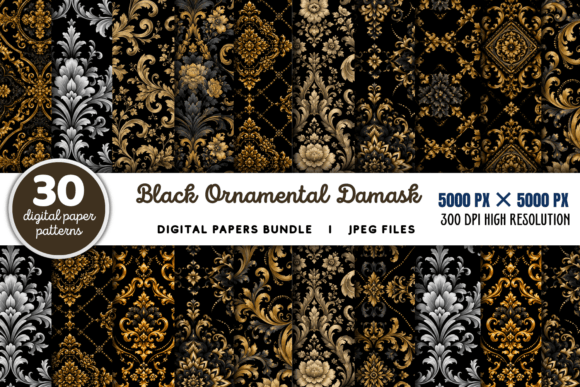 Download Black Ornamental Damask Pattern Bundle - Pattern bundle Collection