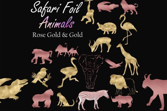 Download 80 Gold &amp; Rose Gold Foil Safari Animals - Animal Collection
