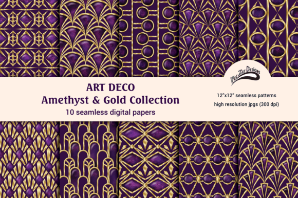 Download Purple Gold Digital Paper Pattern Bundle - Pattern bundle Collection