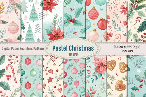 Download Pastel Christmas Seamless Pattern Bundle - Pattern bundle Collection