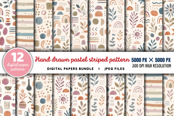 Download Hand Drawn Pastel Striped Pattern Bundle - Pattern bundle Collection