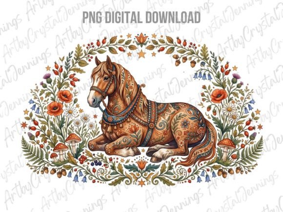 Download Floral Folk Art Horse Animal PNG - Premium Resources