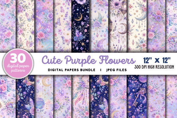 Download Cute Purple Flowers Pattern Bundle - Pattern bundle Collection