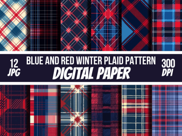 Download Blue and Red Winter Plaid Papers Pattern - Plaid paper Collection